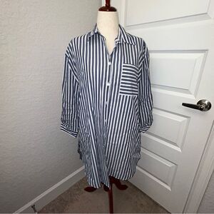Papinelle Stripe Print Button Down Long Sleeve Shirt Nightgown Dress